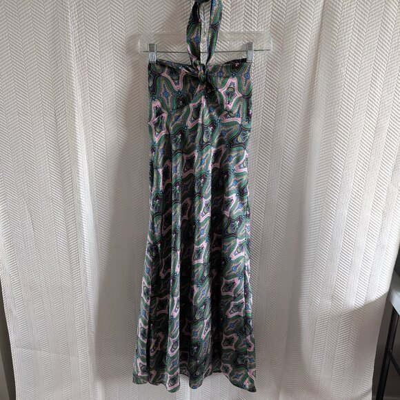 Laundry by Shelli Segal Silk Paisley Halter Midi Dress Size 12 Purple Green - Picture 5 of 12